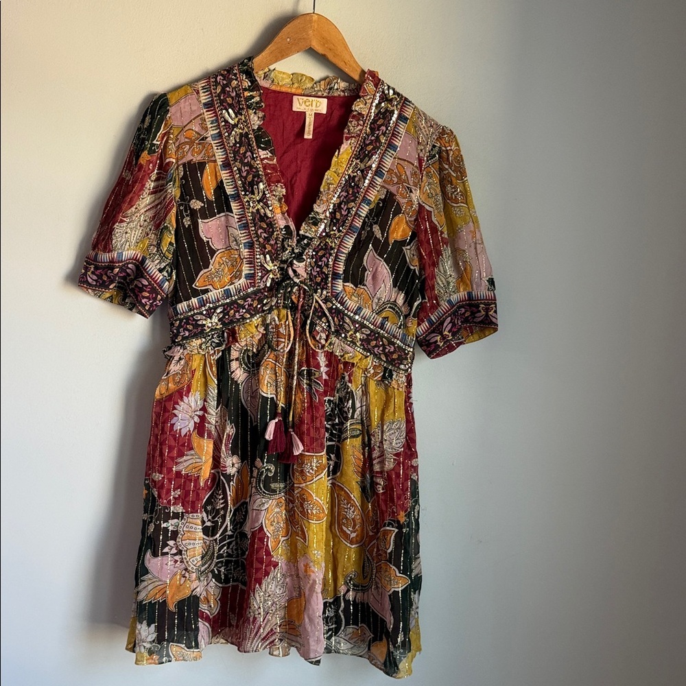 Verb by Pallavi Singhee Anthropologie Beaded Shimmer Mini Dress M - Picture 2 of 10